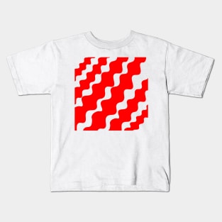 Red and white slanting wavy pattern Kids T-Shirt